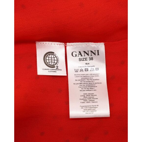 Ganni Polka Dot Ruffled Dress In Red Viscose